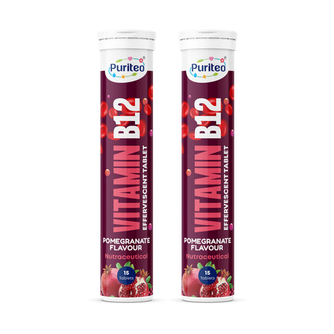 Puriteo B12 Effervescent Tablets for Instant Energy Uplift, Better Cognitive Function, Immunity & Active Day Performance