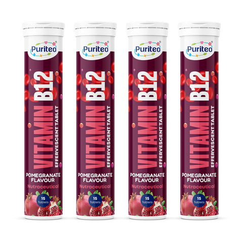 Puriteo B12 Effervescent Tablets for Instant Energy Uplift, Better Cognitive Function, Immunity & Active Day Performance