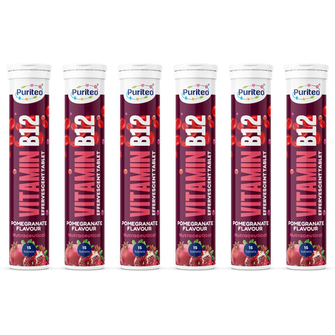 Puriteo B12 Effervescent Tablets for Instant Energy Uplift, Better Cognitive Function, Immunity & Active Day Performance
