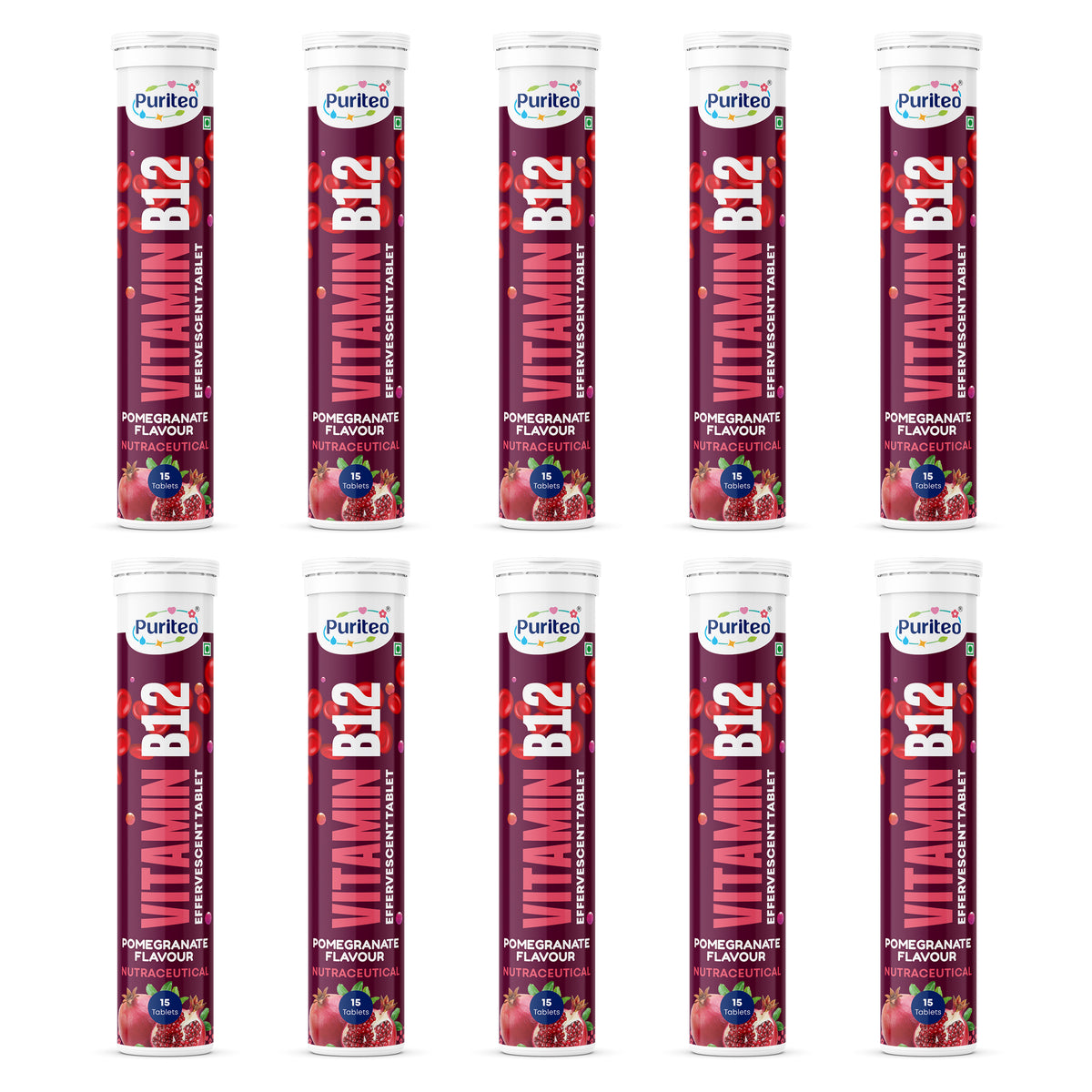 Puriteo Vitamin B12 Effervescent Tablets for Energy, Nerve Health, Red Blood Cell Support & Daily Vitality