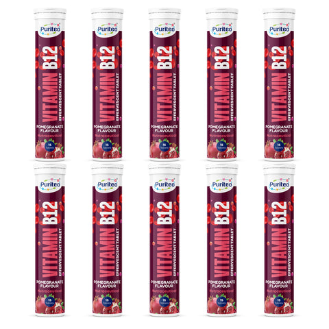 Puriteo B12 Effervescent Tablets for Instant Energy Uplift, Better Cognitive Function, Immunity & Active Day Performance
