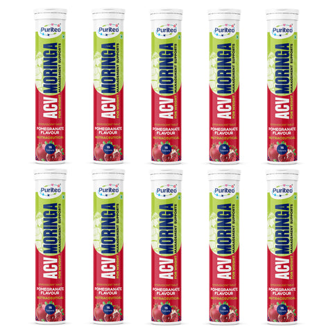 Puriteo ACV Moringa Effervescent Tablets for Natural Weight Management, Detox & Wellness, Fat Loss & Gut Health