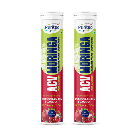 Puriteo ACV Moringa Effervescent Tablets for Natural Weight Management, Detox & Wellness, Fat Loss & Gut Health