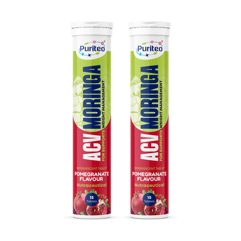 Puriteo ACV Moringa Effervescent Tablets for Natural Weight Management, Detox & Wellness, Fat Loss & Gut Health
