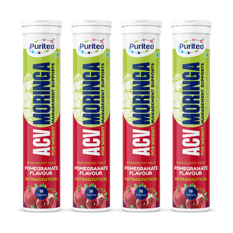 Puriteo ACV Moringa Effervescent Tablets for Natural Weight Management, Detox & Wellness, Fat Loss & Gut Health
