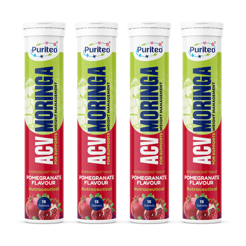 Puriteo ACV Moringa Effervescent Tablets for Natural Weight Management, Detox & Wellness, Fat Loss & Gut Health