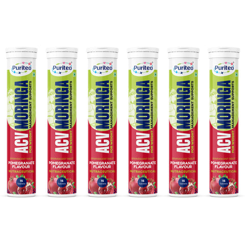 Puriteo ACV Moringa Effervescent Tablets for Natural Weight Management, Detox & Wellness, Fat Loss & Gut Health