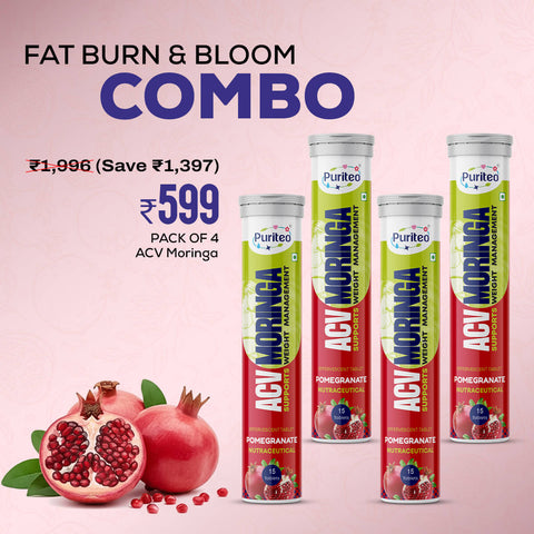 Fat Burn & Bloom Combo | ACV Moringa Effervescent Tablets – Pack of 4