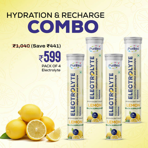 Hydration & Recharge Combo | Puriteo Electrolyte Effervescent Tablets - Pack of 4