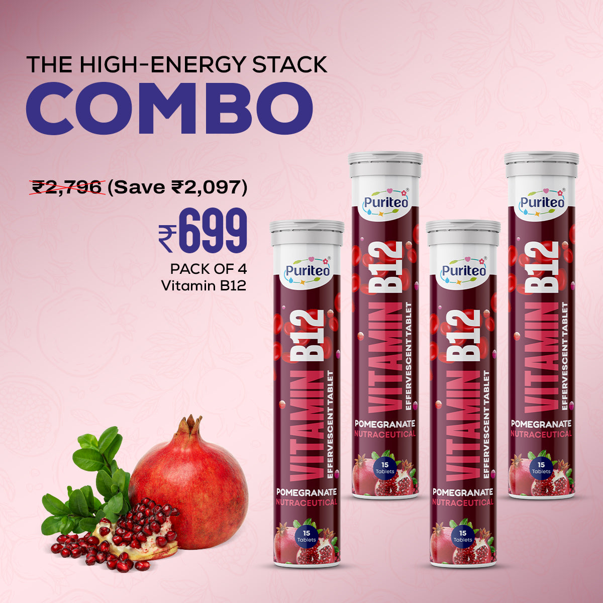 The High Energy Stack | Vitamin B12 Effervescent Tablets - Pack of 4