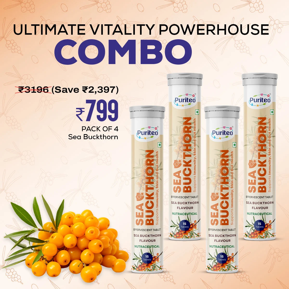Puriteo Sea Buckthorn supplement combo with sea buckthorn berries 