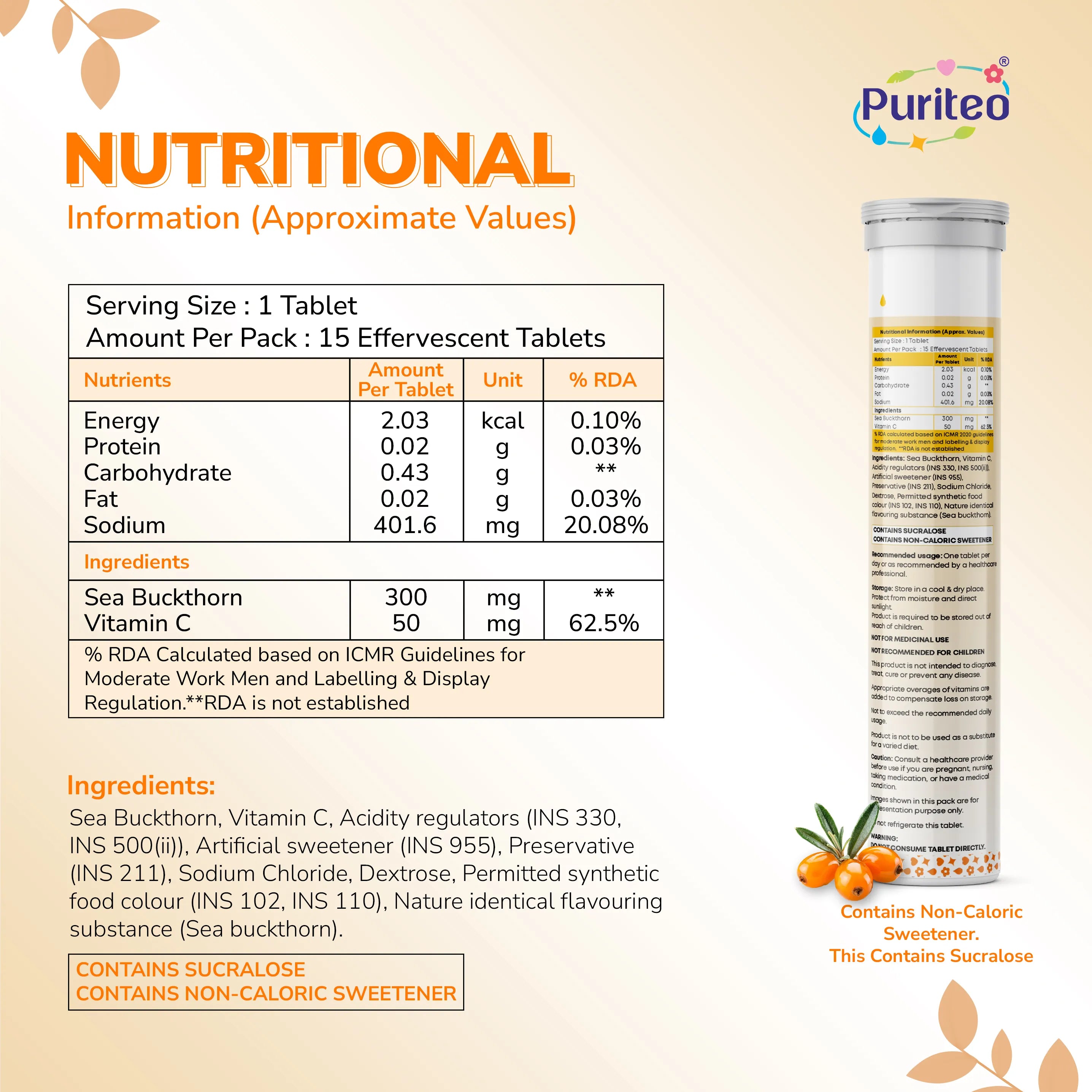 ingredients of Puriteo sea buckthorn effervescent 