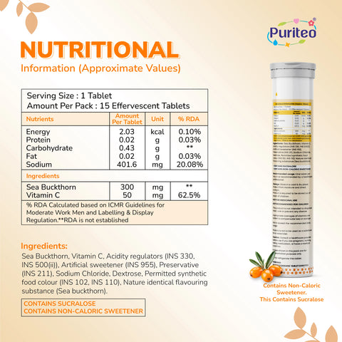 ingredients of Puriteo sea buckthorn effervescent 